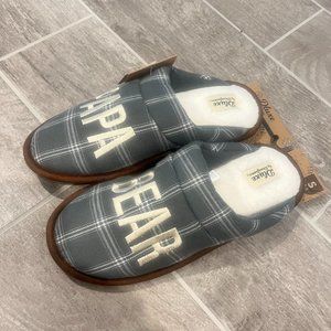 NWT Men's DLUXE by Dearfoams PAPA BEAR Slippers - GRAY PLAID Memory Foam